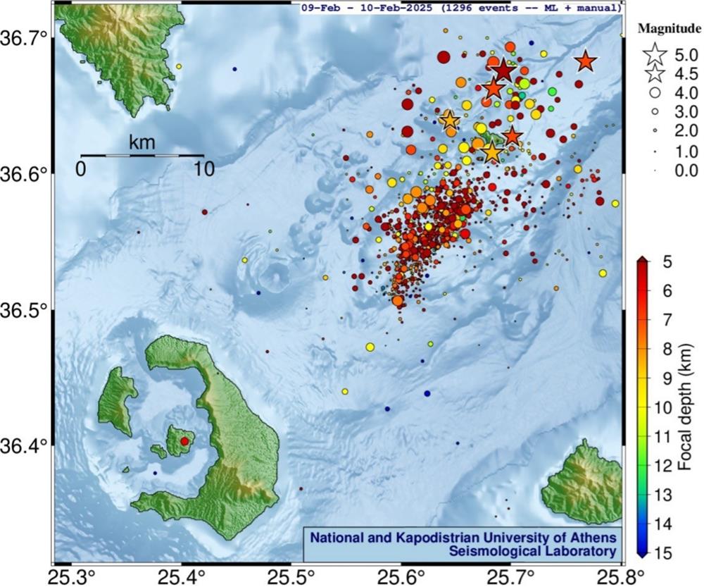 Σαντορίνη - Χάρτης σεισμών